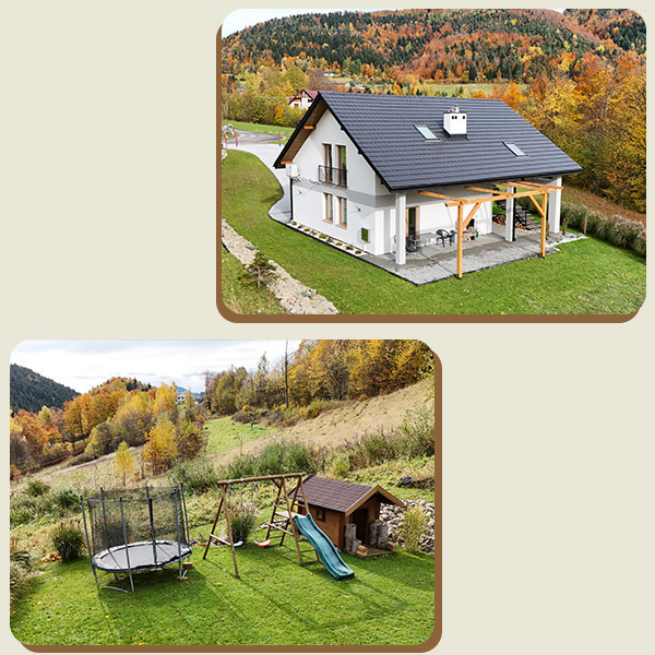 Domek ogród i huśtawka